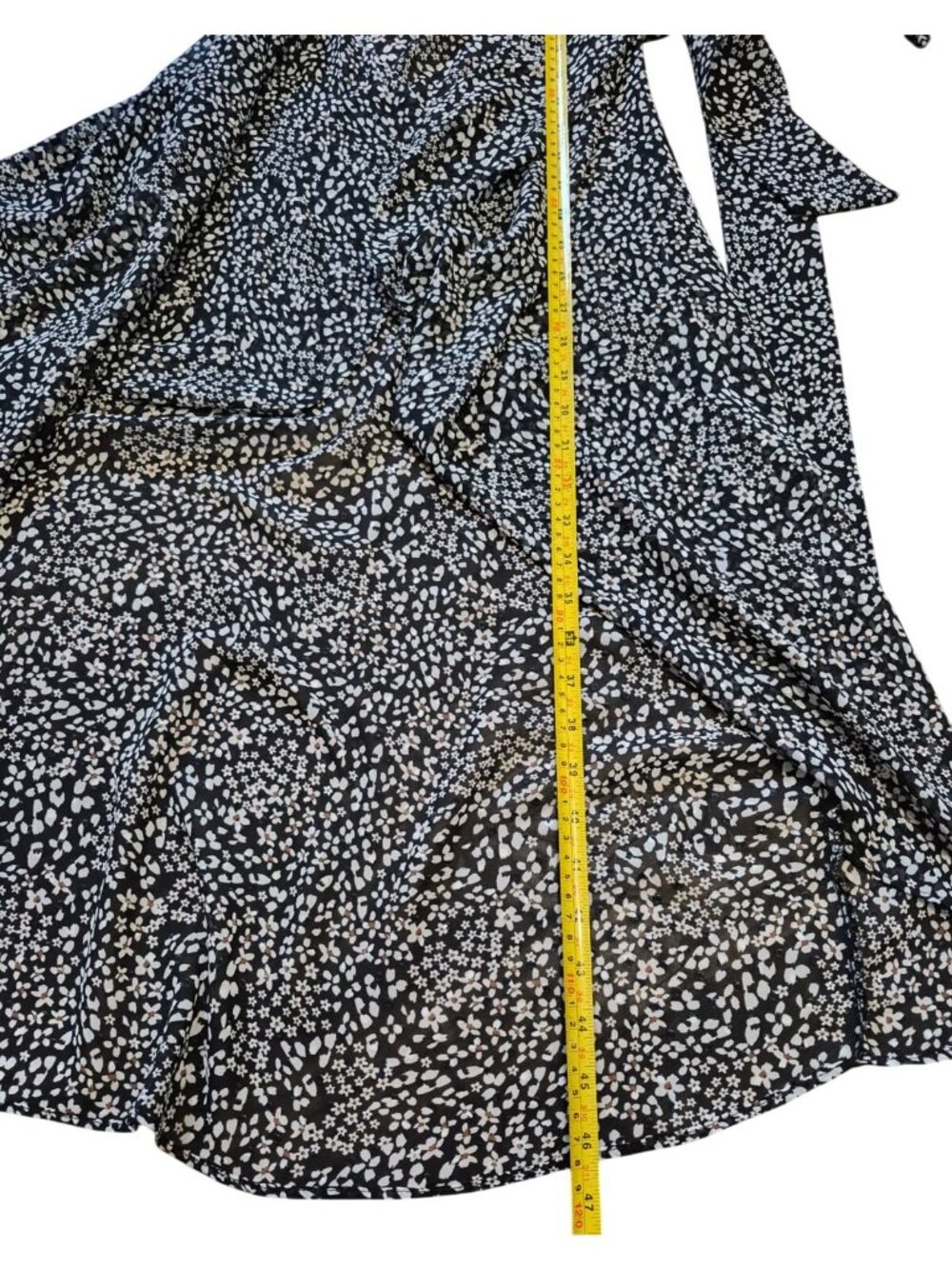 Ela Floral Midi Dress Black White Puff Sleeve Tie Waist Sheer Size 8. - Picture 7 of 9